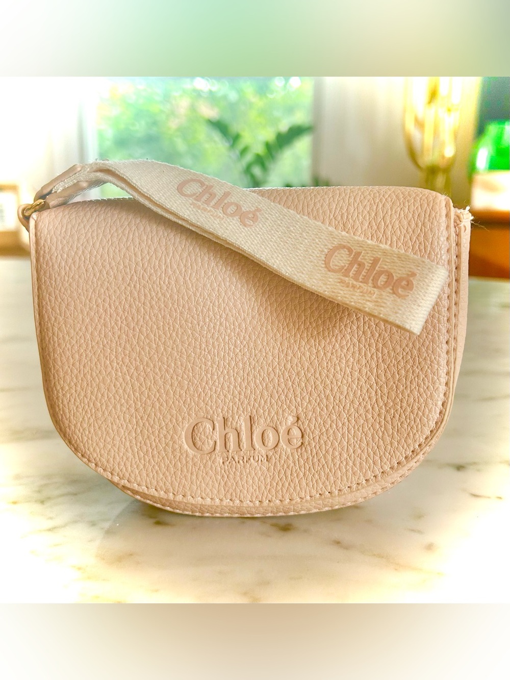 Chloe perfume wrist purse. Blush pink pebble leather.